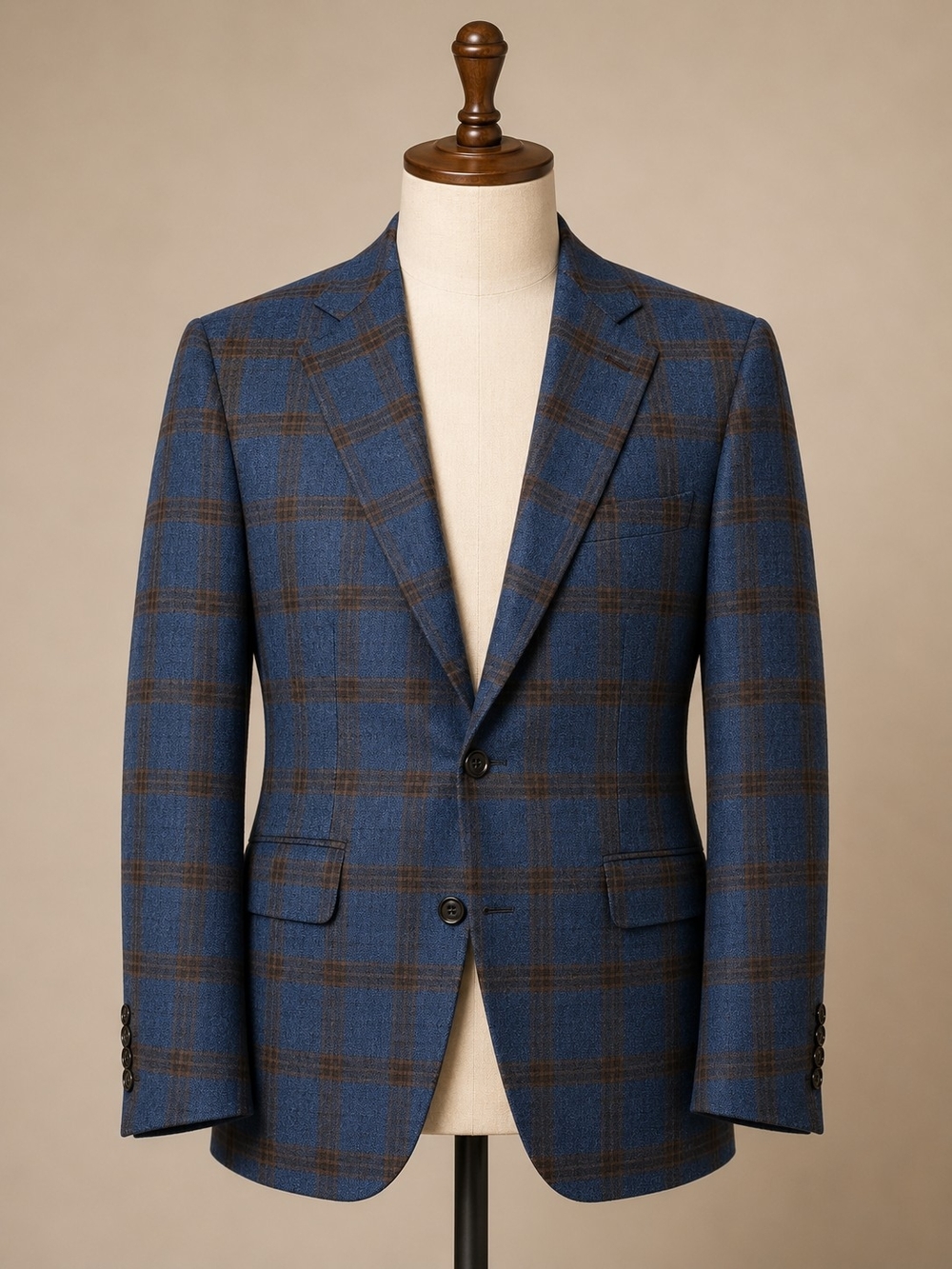 40S Duru Luxury 100% Wool Blazer Blue Plaid Custom Tailored Italian Sport Coat